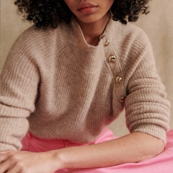 Sezane Sweaters - Sezane Trudy Jumper Sweater Light Beige Tan High Neck Mock Neck Wool Medium